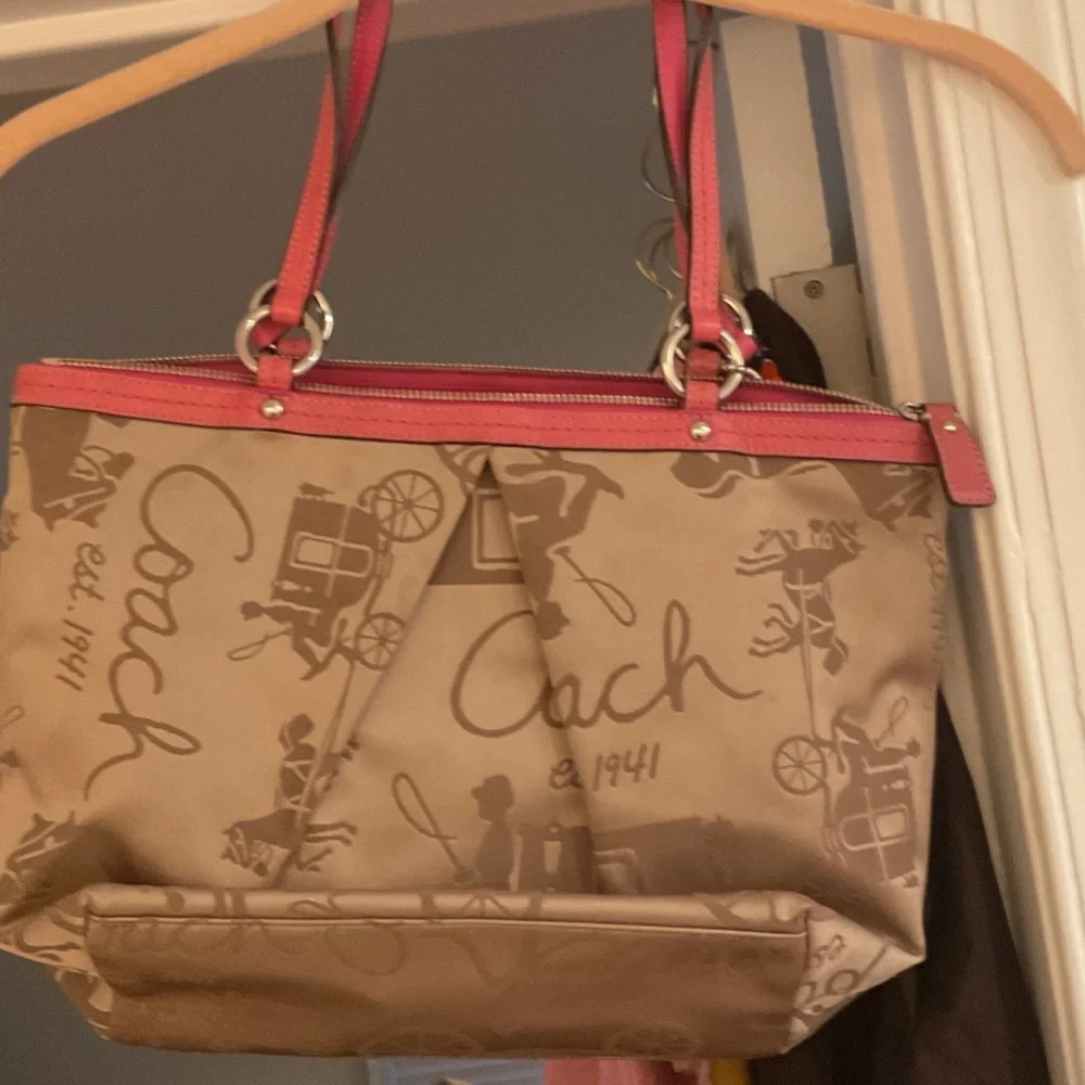 Coach Carriage Tan Tote with Pink Accents - Picture 1 of 10